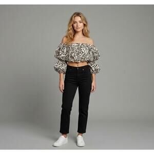 Animal Zebra Print Mob Wife Indie Puff Sleeve Crop Top Off The Shoulder Boho | L